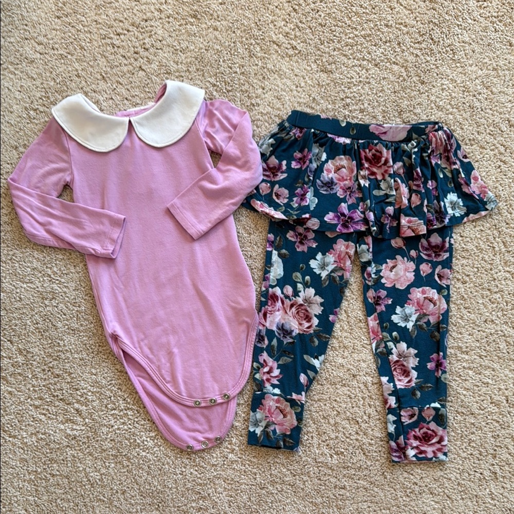 Posh Peanut Keisha Peter Pan Collar Onesie and Skirted Legging Set